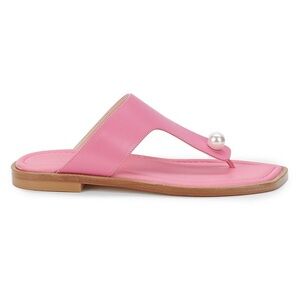 NWOT-Stuart Weitzman: Women's Goldie Faux-Pearl Leather Thong-Toe Sandals